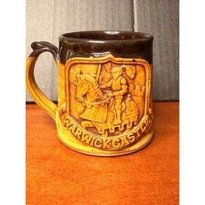 Warwick Castle Vintage Studio Pottery Mug Knight Horse Relief Stoneware Brown